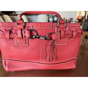 Coach Hampton Medium F13084  Coral Pink Leather Braided Belt  Zip Top Tote Bag